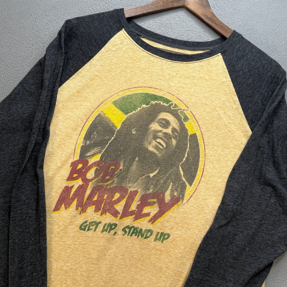 Billabong x Bob Marley Raglan Shirt Mens Large Yellow/Black Cotton Blend Tee